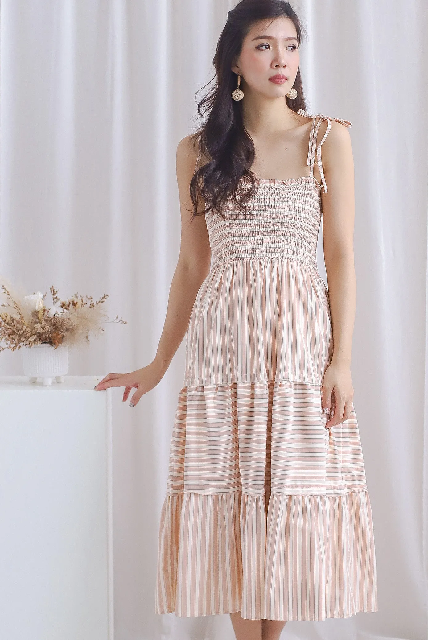 Chula Tie Strap Midi Dress In Brown