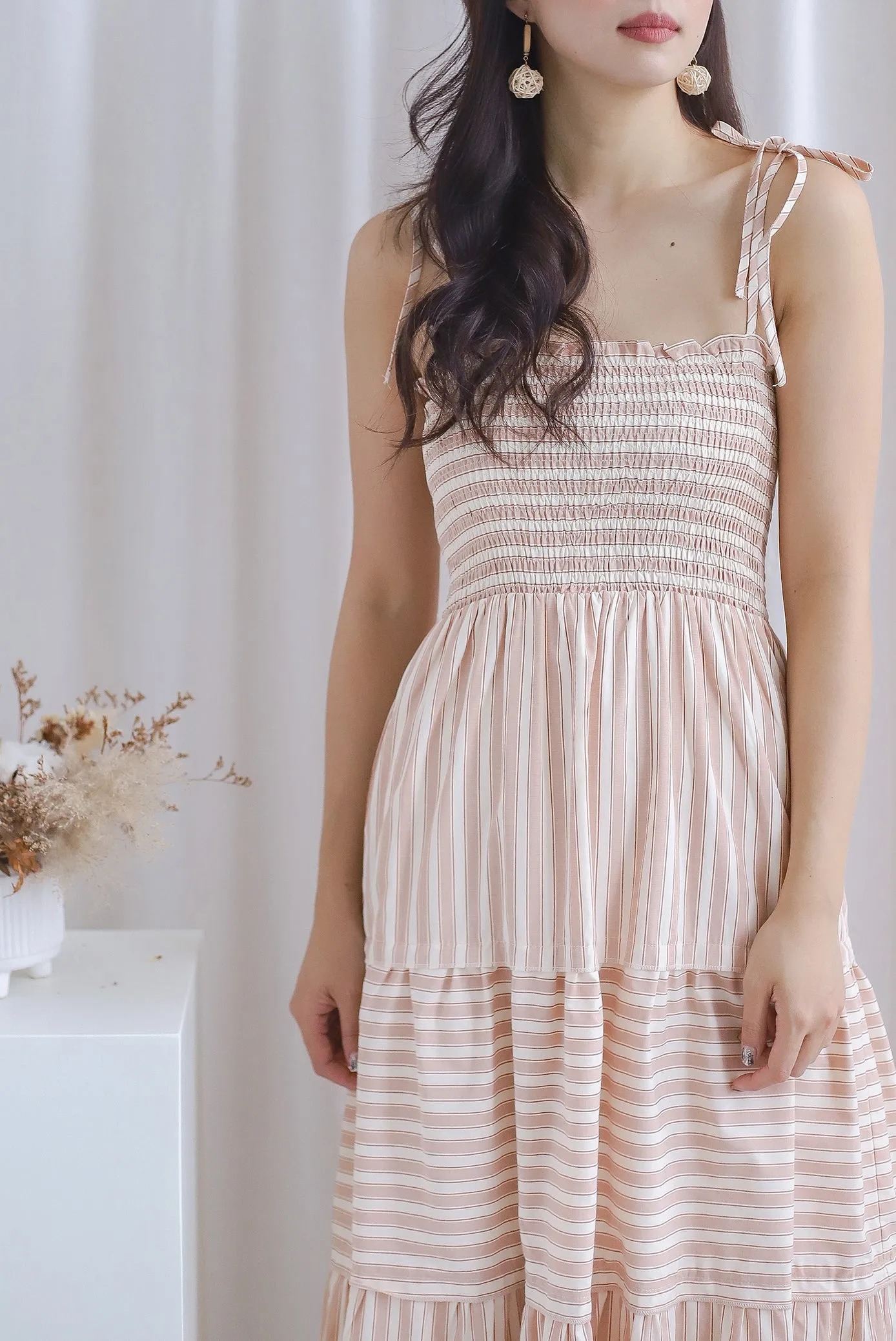 Chula Tie Strap Midi Dress In Brown