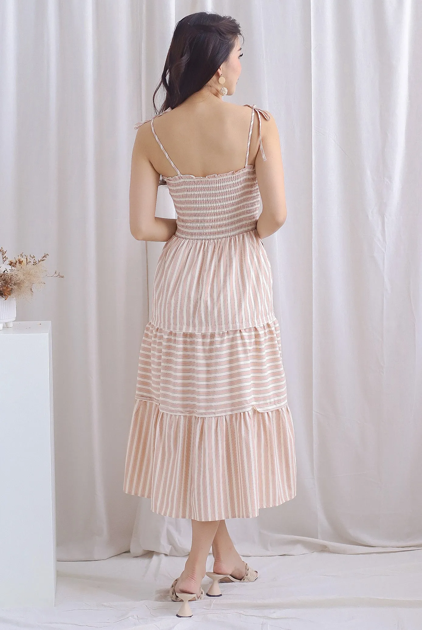 Chula Tie Strap Midi Dress In Brown