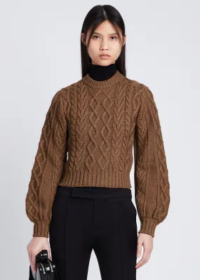Chunky Cable Bell Sleeve Sweater (Dark Camel)