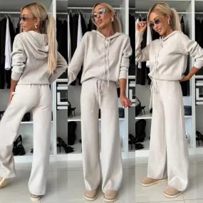 Cila Hooded Long Sleeved Sweatshirt Wide Leg Pants Set