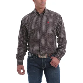 Cinch Men's Geometric Print Button-Down Shirt-Grey, Black, White and Red