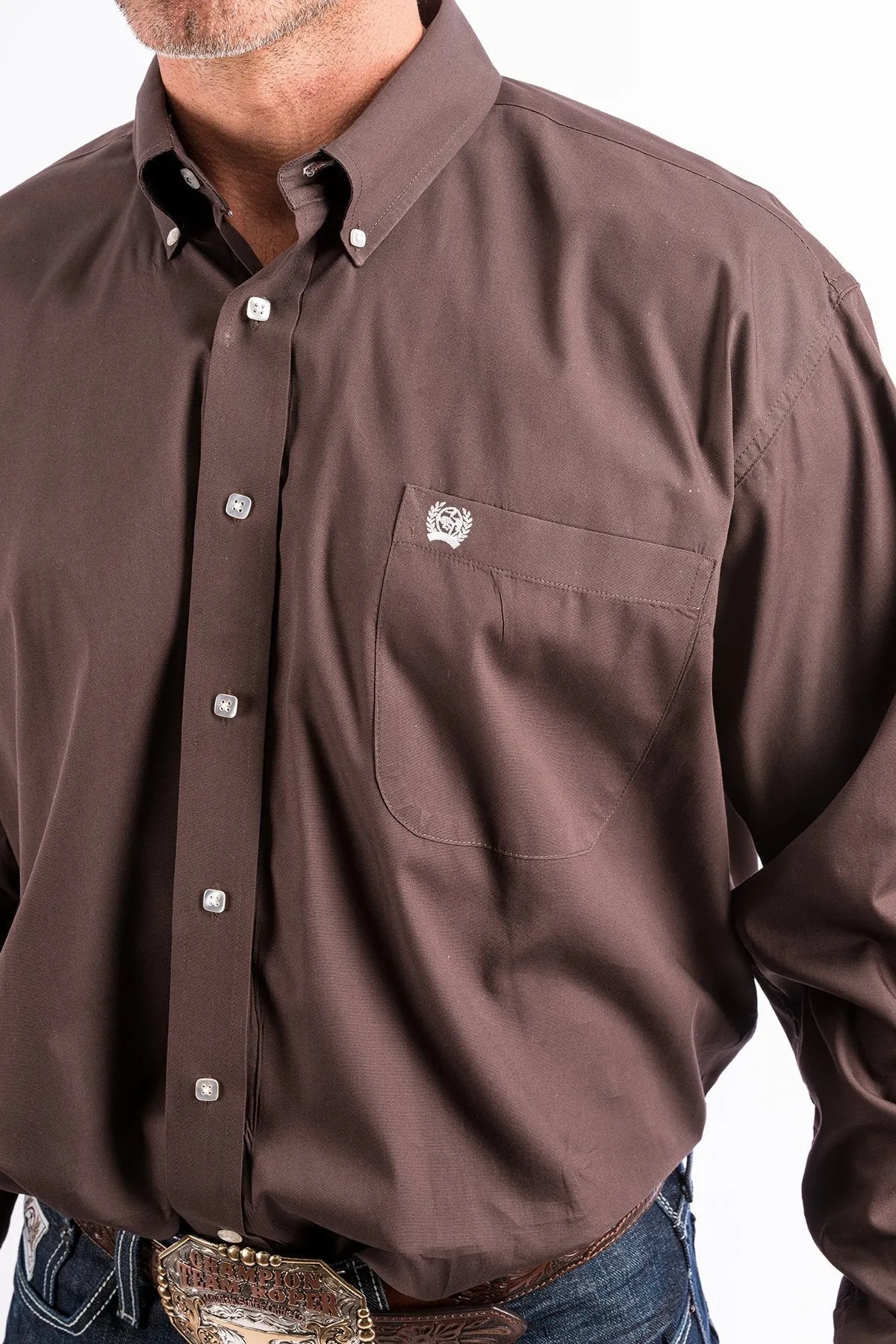 Cinch Mens Solid Brown Button Down Western Shirt Style MTW1104236