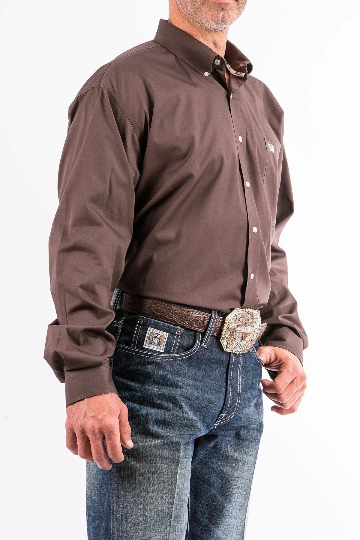 Cinch Mens Solid Brown Button Down Western Shirt Style MTW1104236