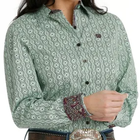 Cinch Women's L/S Green Geometric Western Button Down Shirt
