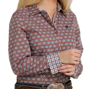 Cinch Women's L/S Rust Geometric Button Down Shirt