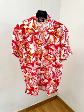Clair Relaxed Abstract Floral Print Cuban Shirt - Red
