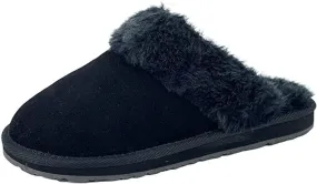 Clarks Scuff Black House Loafers Slip On Fur Lining Casual Cosy Mule Slippers