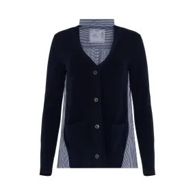 Classic Contrast Panel Cardigan in Navy