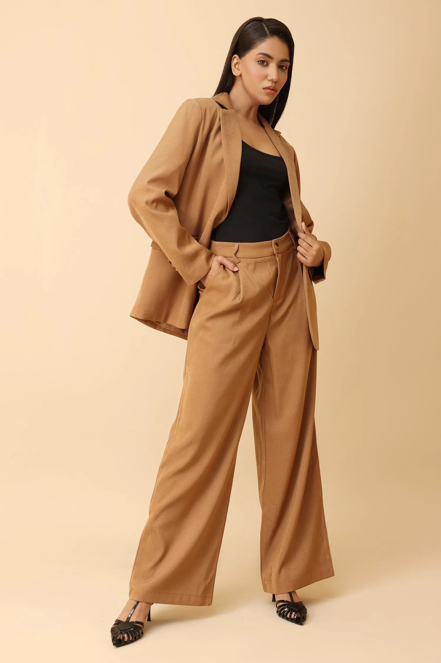 CLASSIC LAPEL TAILORED BLAZER-CAMEL