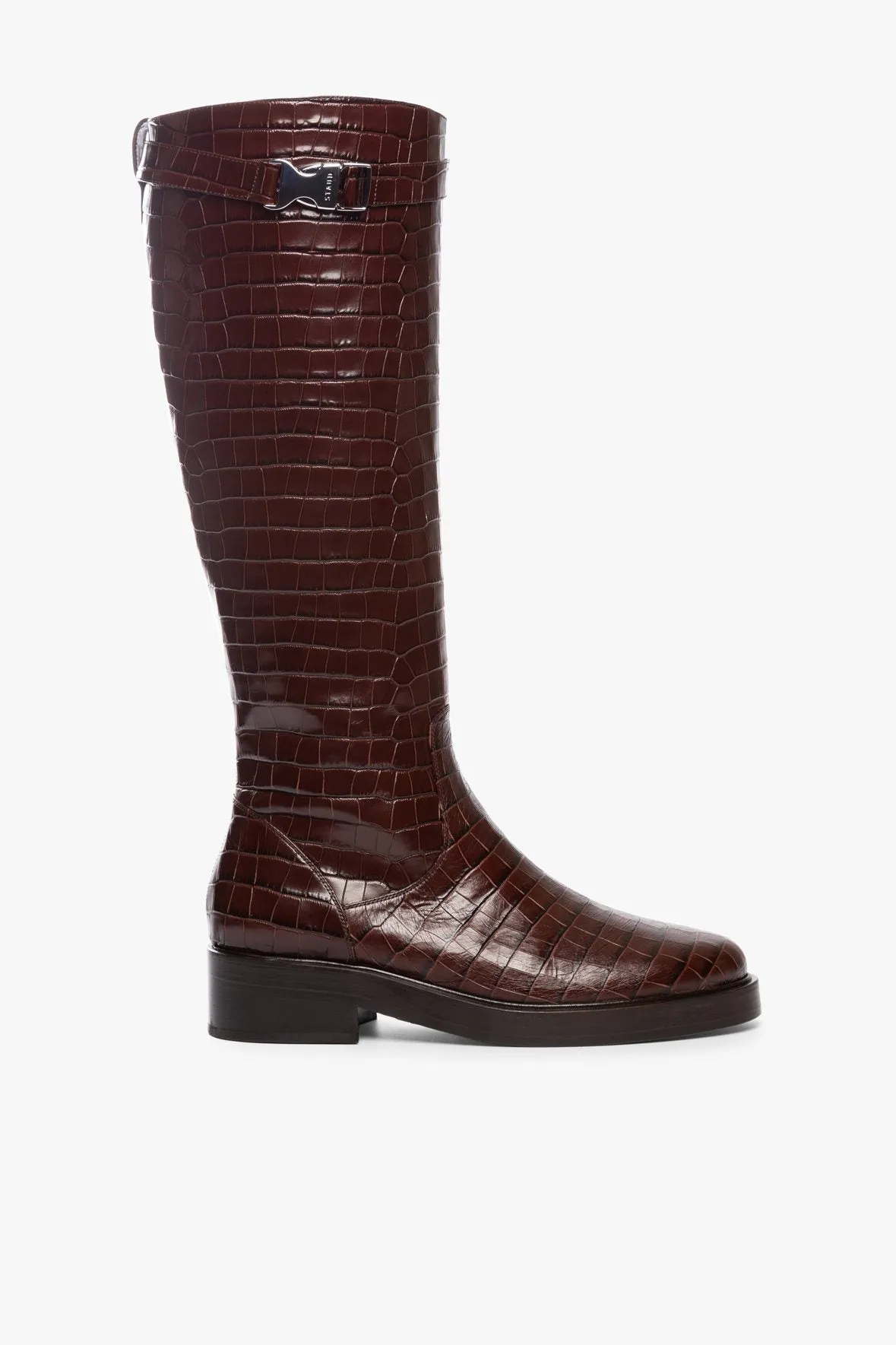 CLAUD BUCKLE RIDING BOOT | MAHOGANY CROC EMBOSSED
