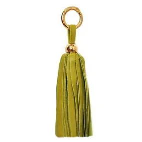 ClaudiaG Leather Tassel Keyring Bag Charm Lime Gold