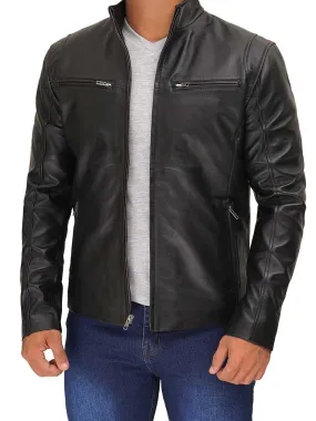 Clinton Men's Black Cafe Racer Leather Jacket