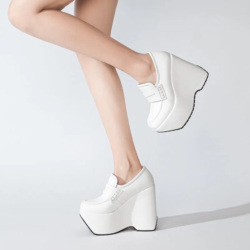 Closed Toe Platform Pumps Wedge Heels Lofers Shoes