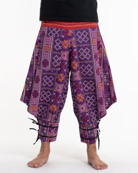 Clovers Thai Hill Tribe Fabric Harem Pants with Ankle Straps in Violet
