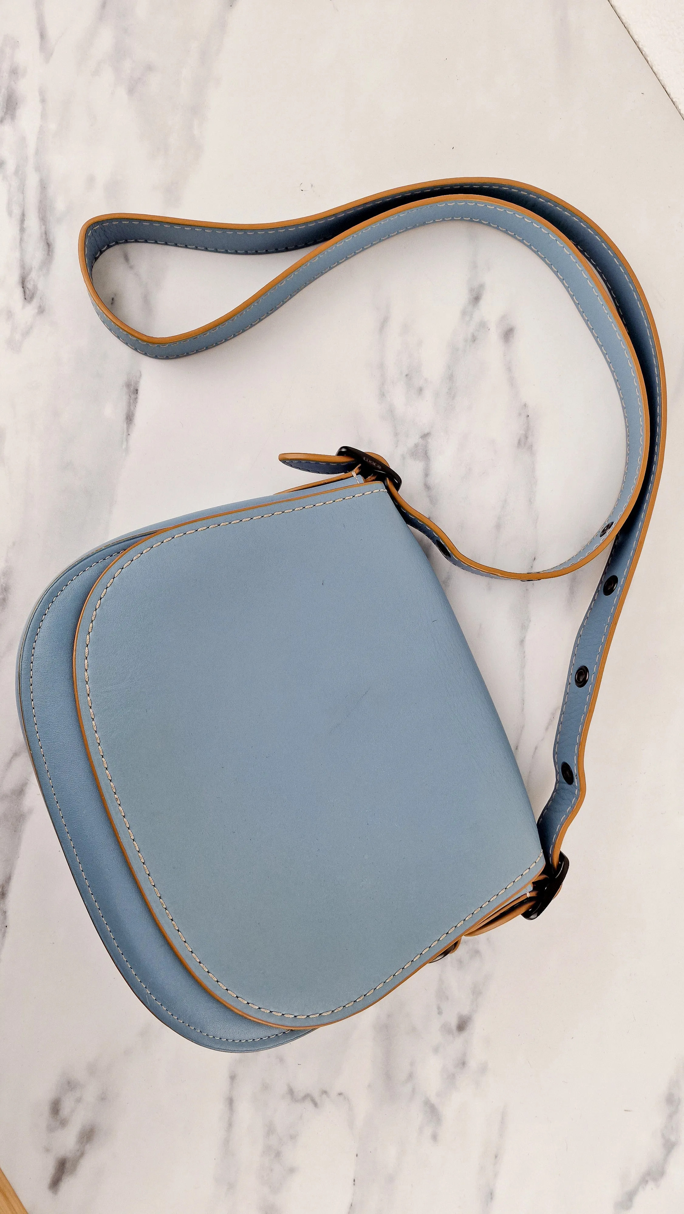 Coach 1941 Saddle 23 Bag in Cornflower Blue Smooth Leather Crossbody Shoulder Bag - Coach 55036