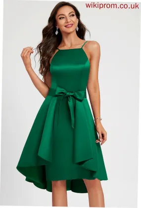 Cocktail Dresses Satin Dress Knee-Length Bow(s) Neckline Square Ruffle Cocktail A-Line With Armani