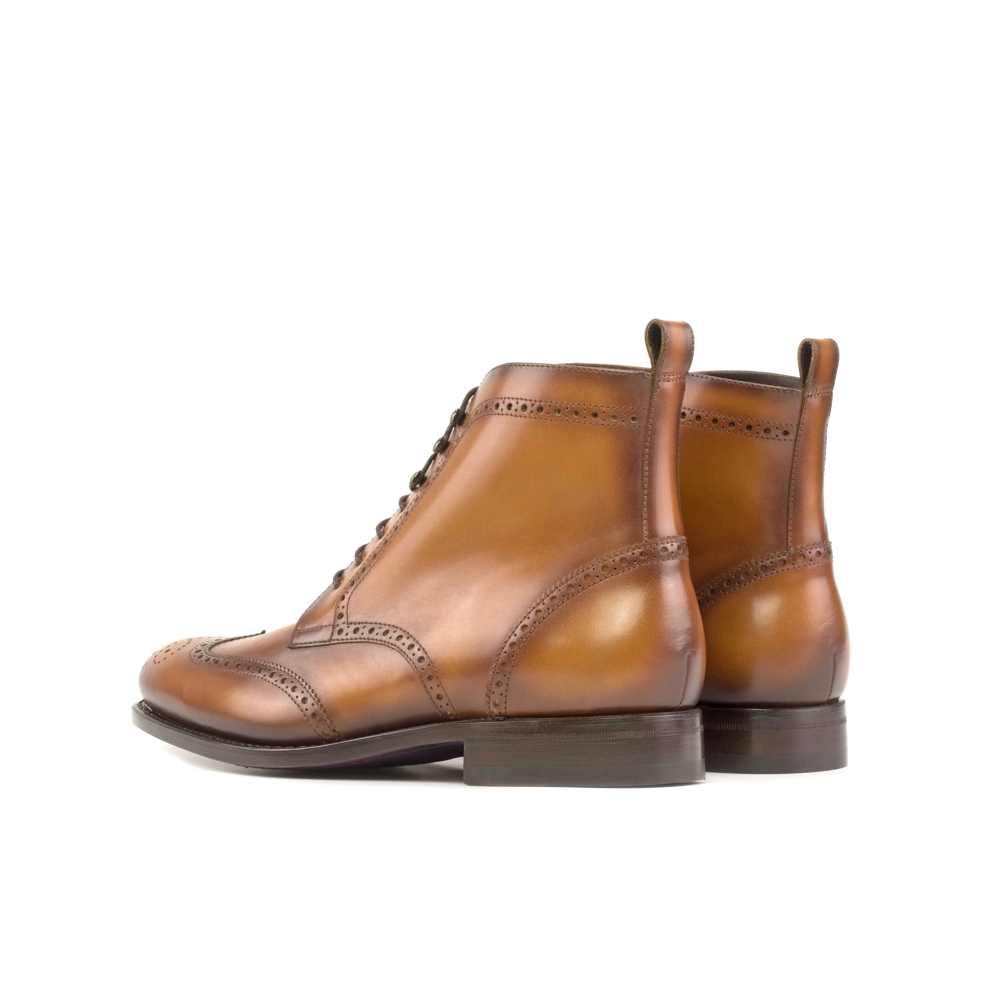 Cognac Calf Leather Brogue Boots