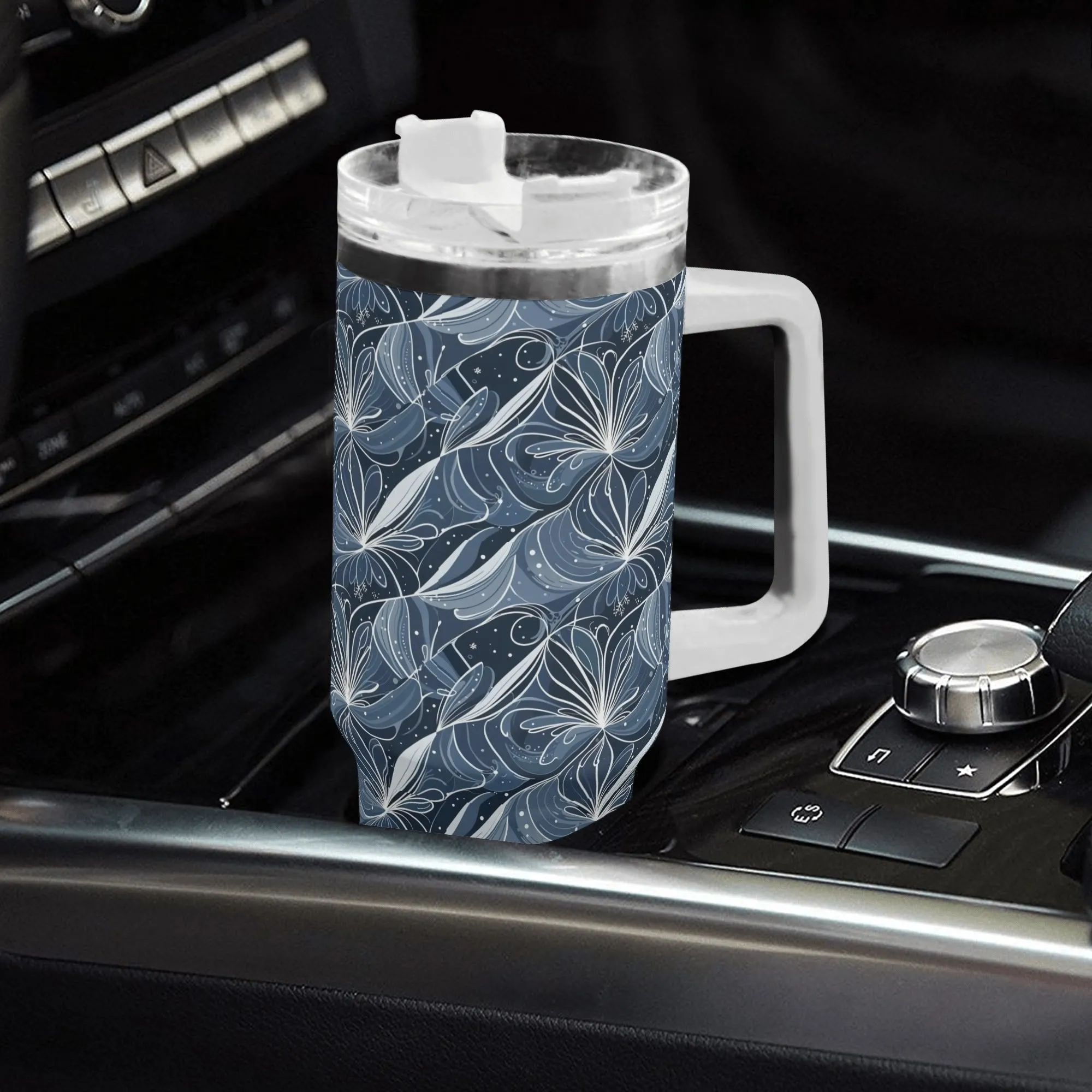 Cold Wind 40oz Stainless Steel Tumbler Gift With White Handle and Straw