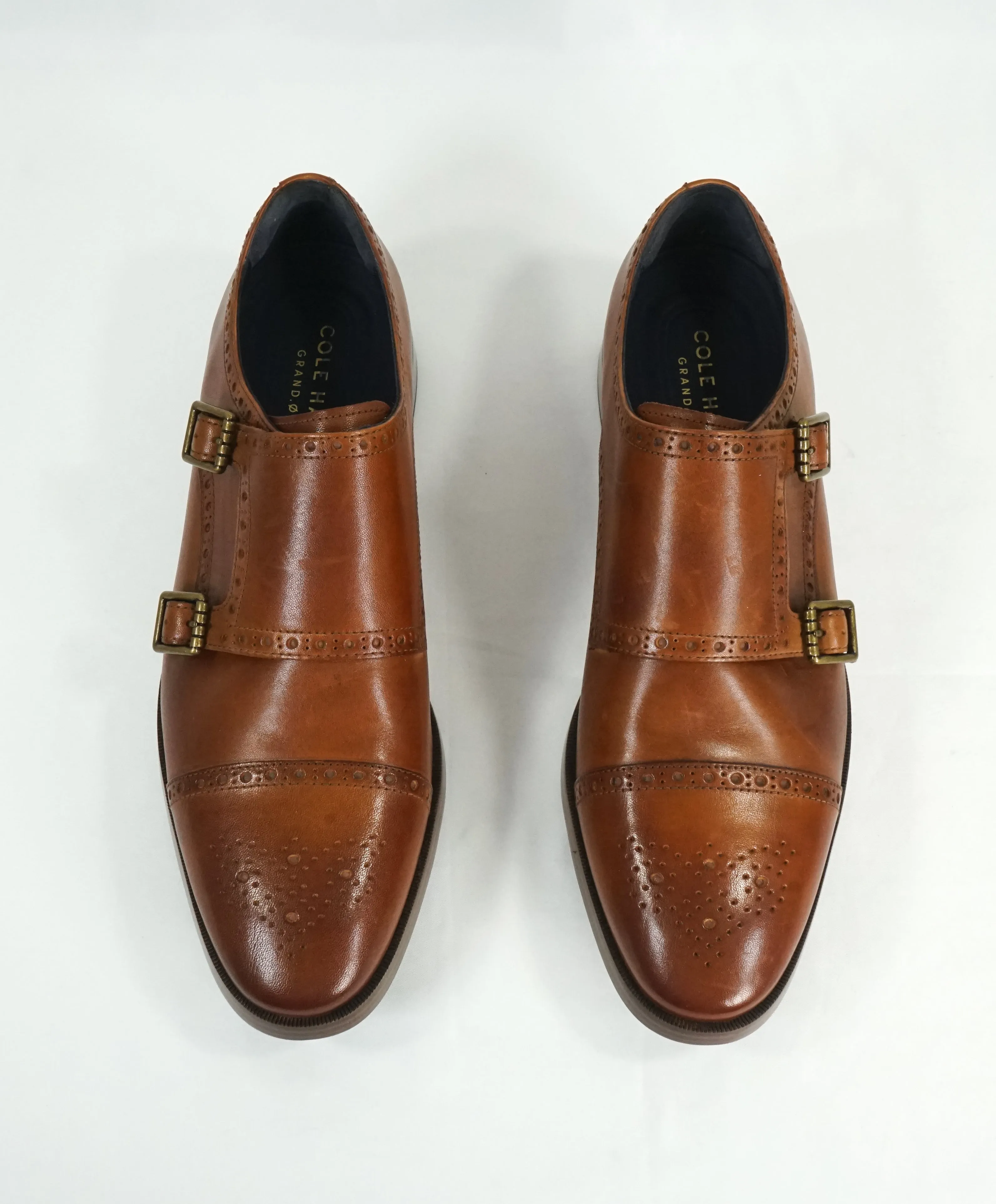 COLE HAAN - Brown Cap Toe Double Monk Strap Loafers "Grand OS” - 10.5