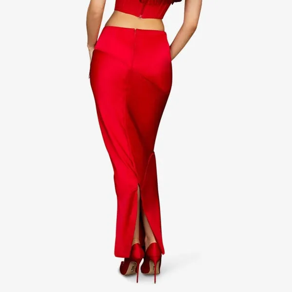 Colette House Of Cb Fitted Satin Midi Skirt, Red