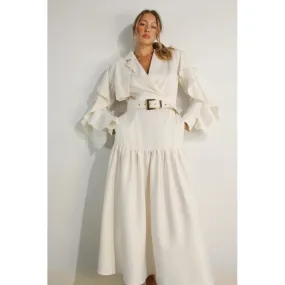Collared Long Ruffle Sleeve Dress