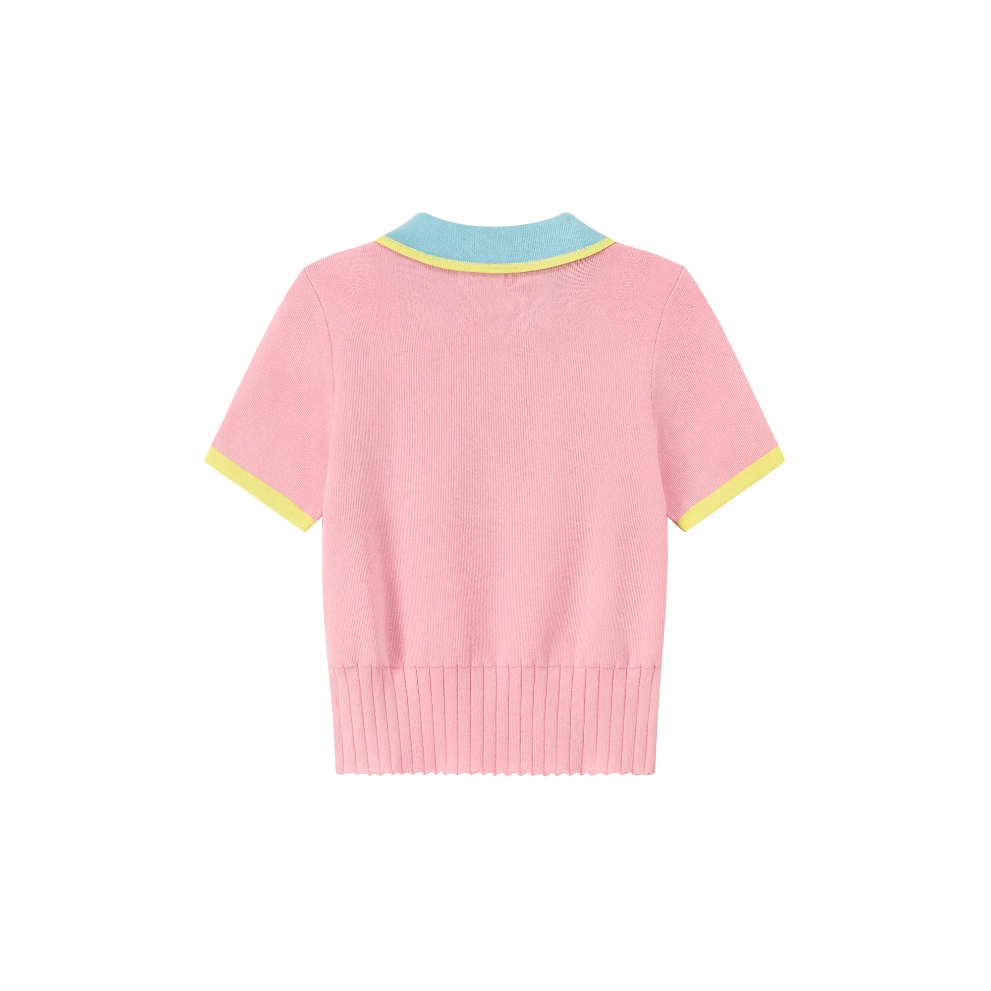 Color Contrast Half Zip Up Color Knit Top