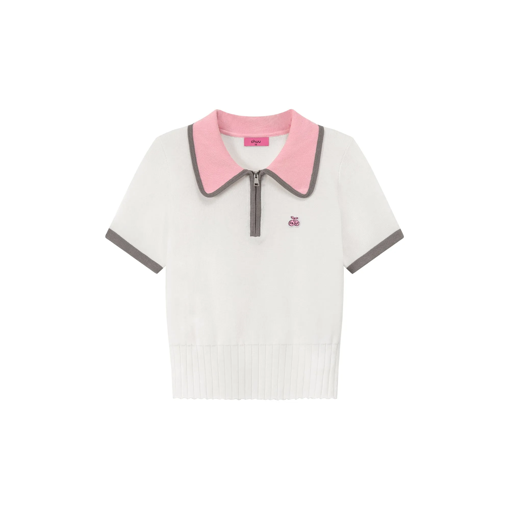 Color Contrast Half Zip Up Color Knit Top