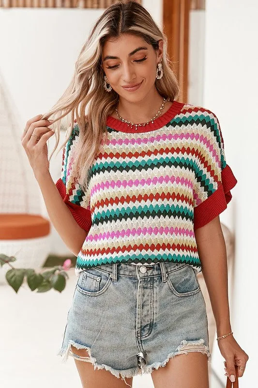 Colorblocked Piping  Knit Sweater