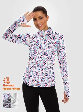 Colorful Leaves Quarter-zip Long-sleeve Fleece Tops for Women
