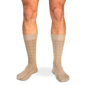 Colorful Square Knots on Khaki Merino Wool Mid-Calf Dress Socks