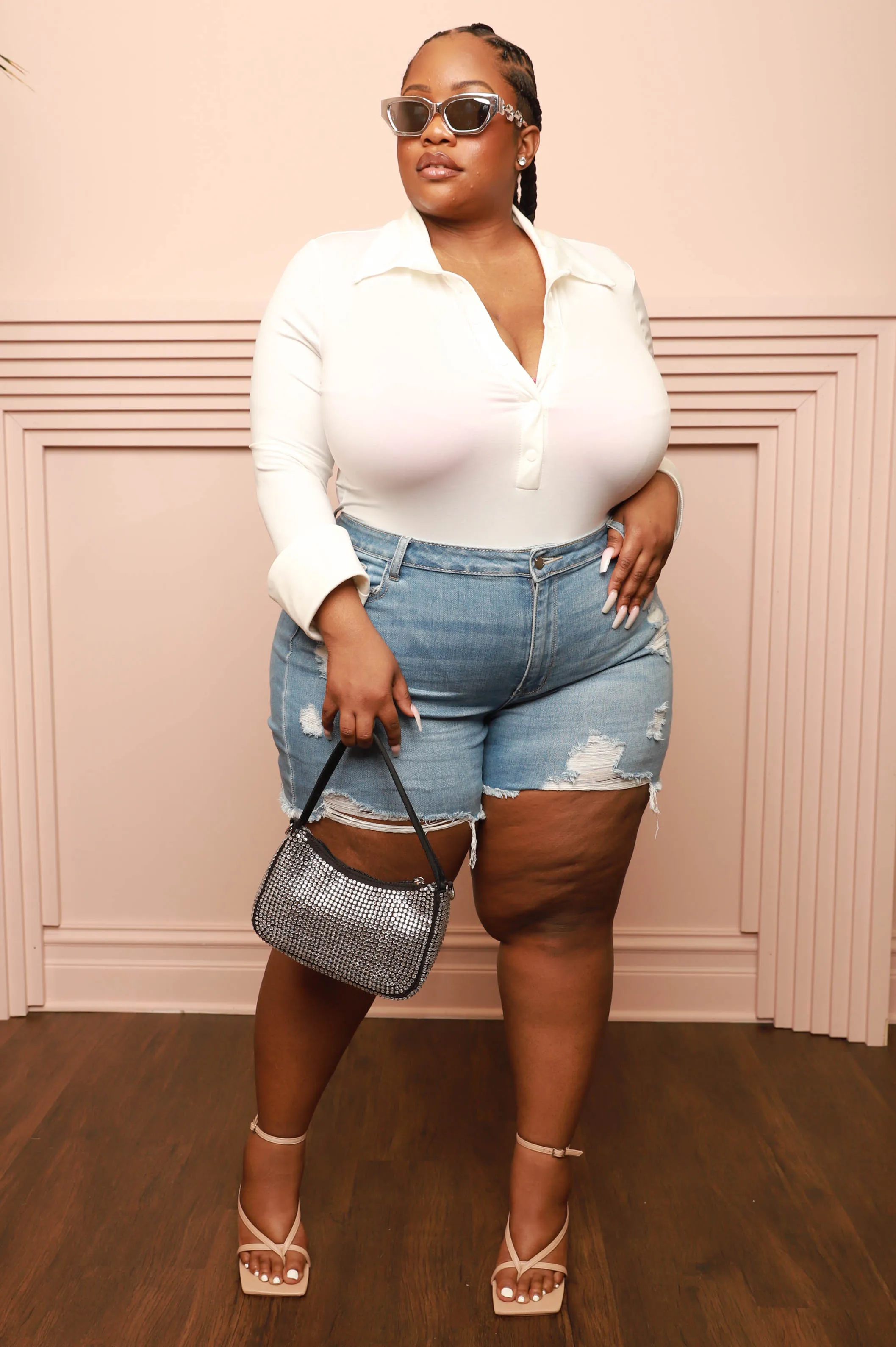 Come Home Distressed Denim Shorts - Light Wash