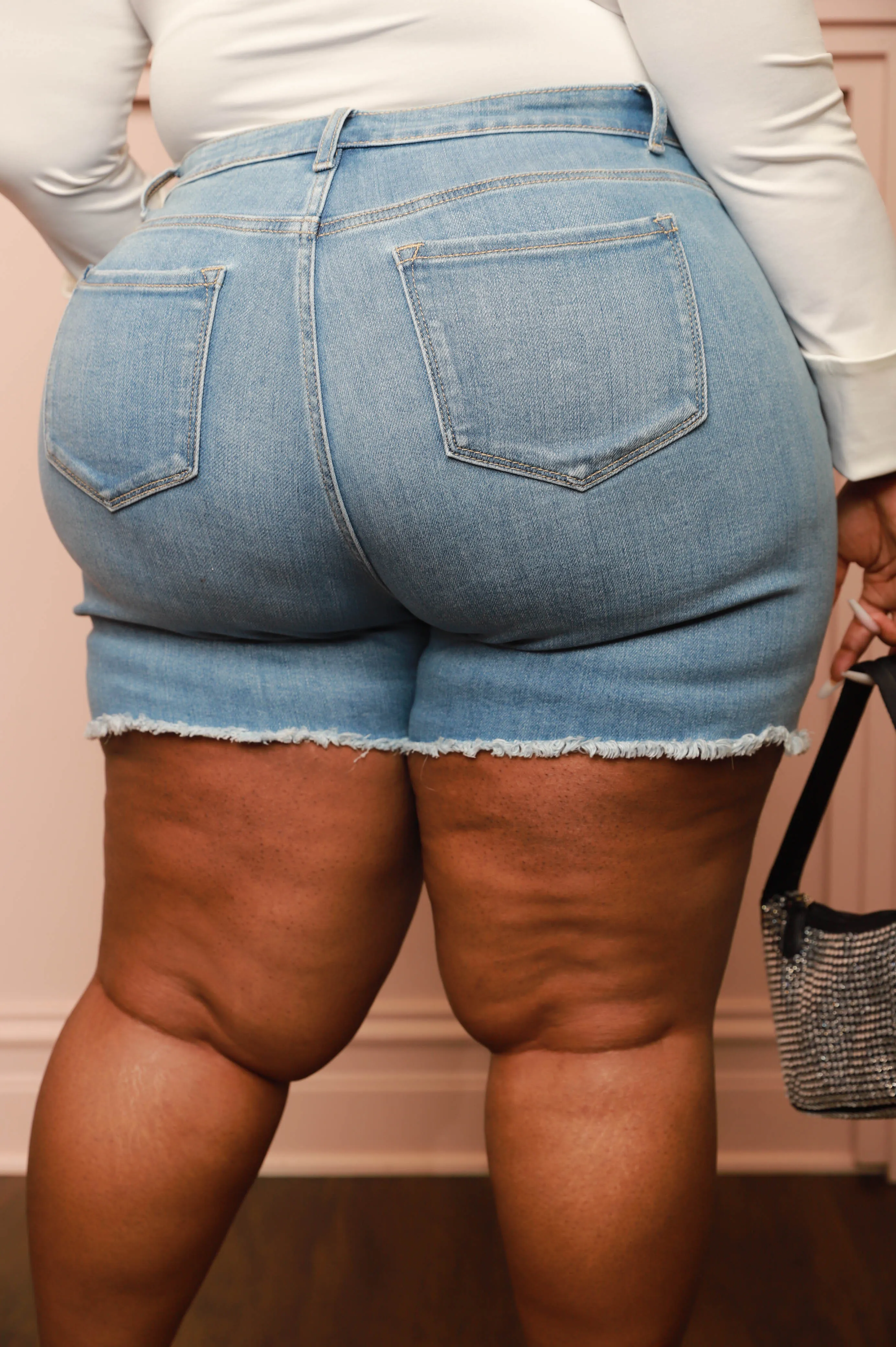 Come Home Distressed Denim Shorts - Light Wash