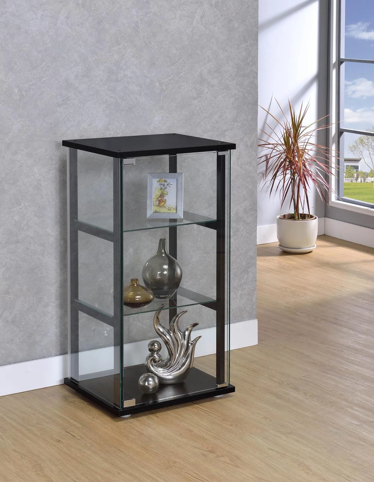 Contemporary Black & Glass Curio Cabinet | 3-Shelf Design