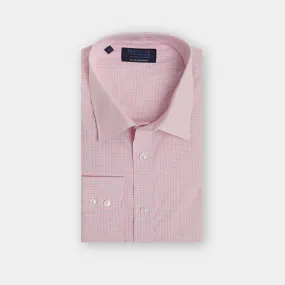 Contemporary Fit, Classic Collar, 2 Button Cuff Shirt in a Pink, Navy & White Check Sea Island Quality Poplin Cotton