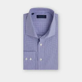 Contemporary Fit, Cut-away Collar, 2 Button Cuff Shirt in a Blue & White Shepherds Check Poplin Cotton