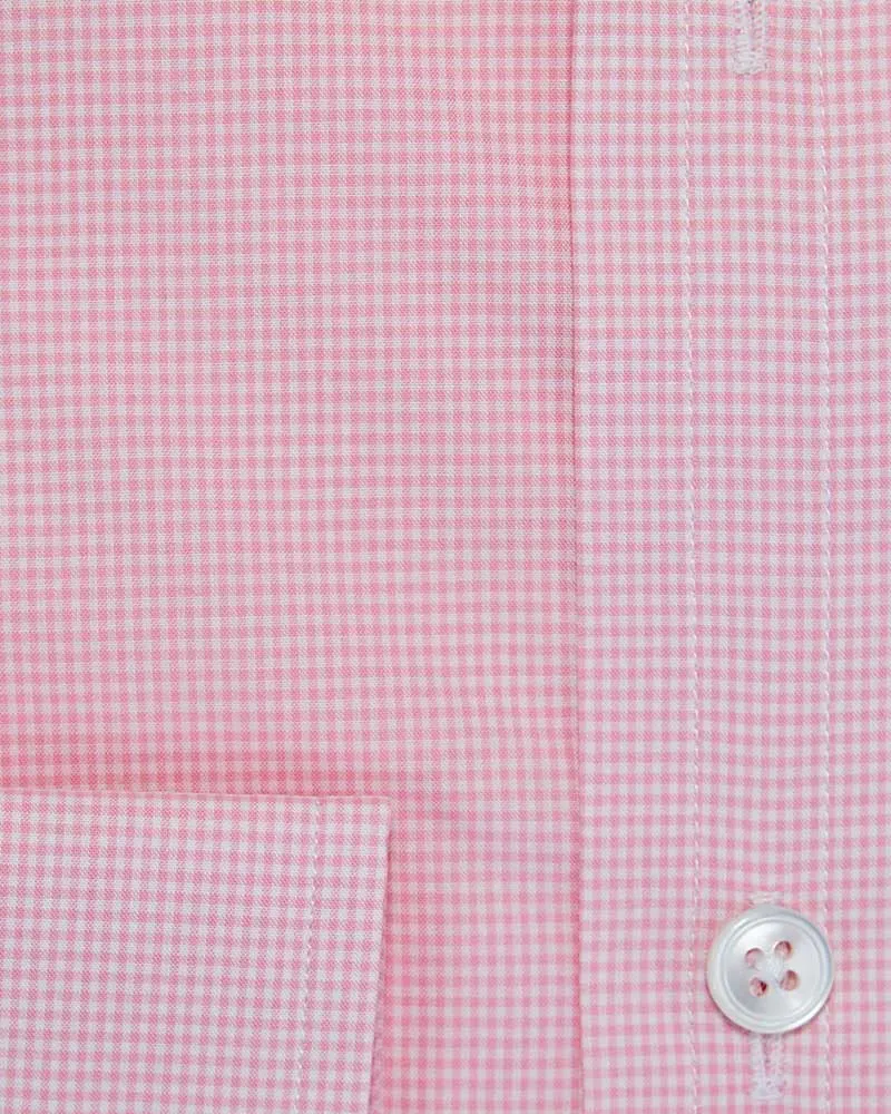 Contemporary Fit, Cutaway Collar, 2 Button Cuff Shirt in Pink Micro Check
