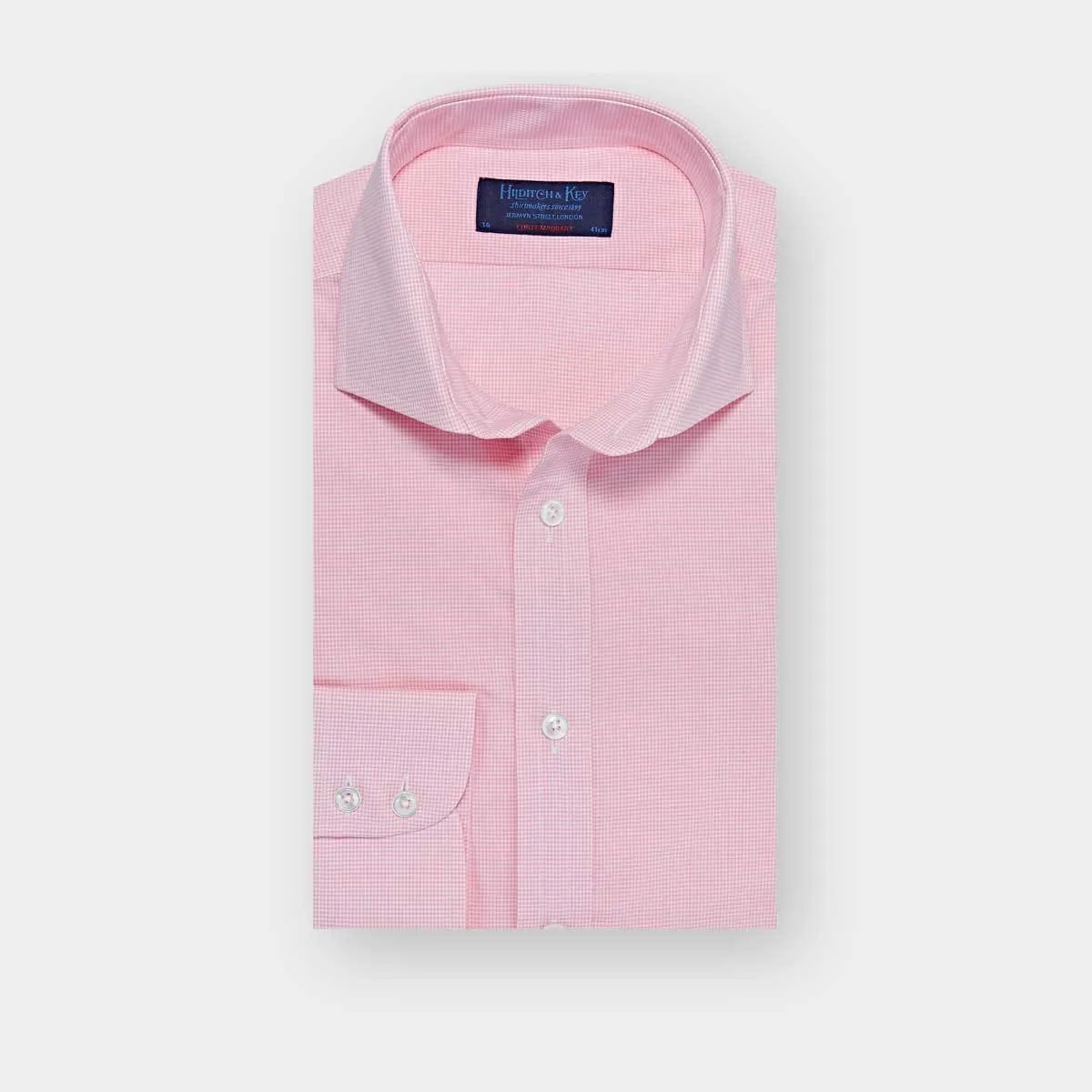 Contemporary Fit, Cutaway Collar, 2 Button Cuff Shirt in Pink Micro Check