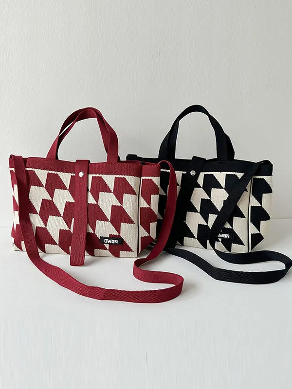Contrast Color Split-Joint Woven Handbags Bags