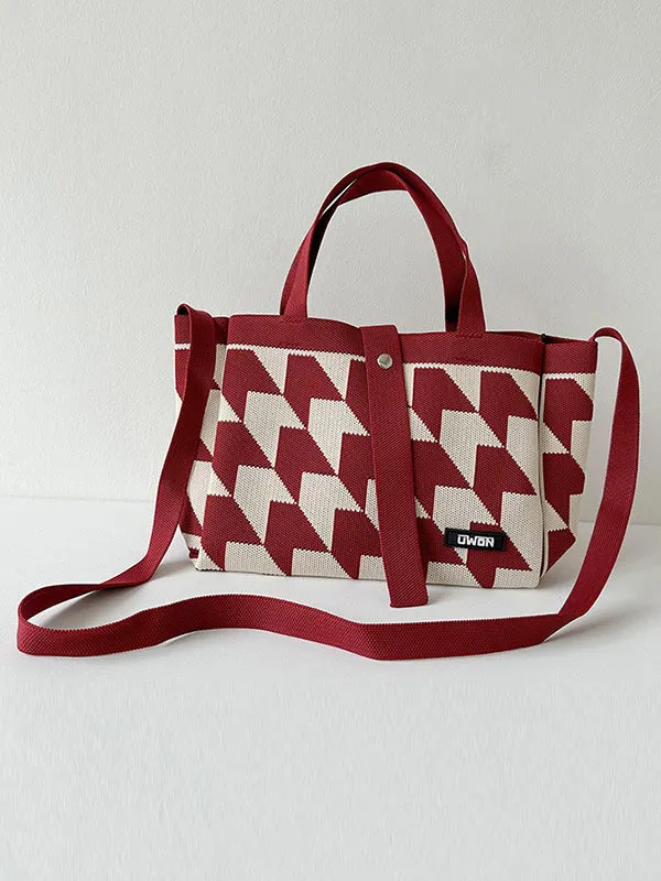Contrast Color Split-Joint Woven Handbags Bags