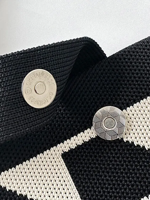 Contrast Color Split-Joint Woven Handbags Bags