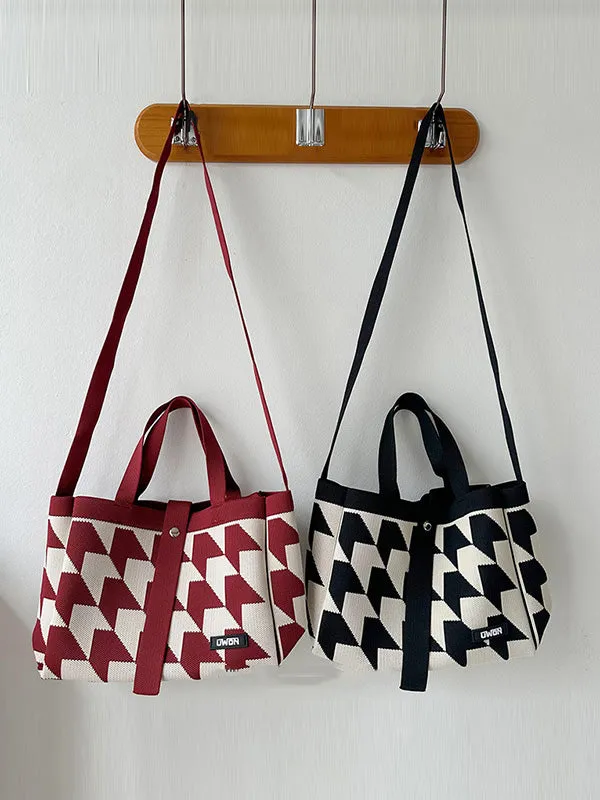 Contrast Color Split-Joint Woven Handbags Bags
