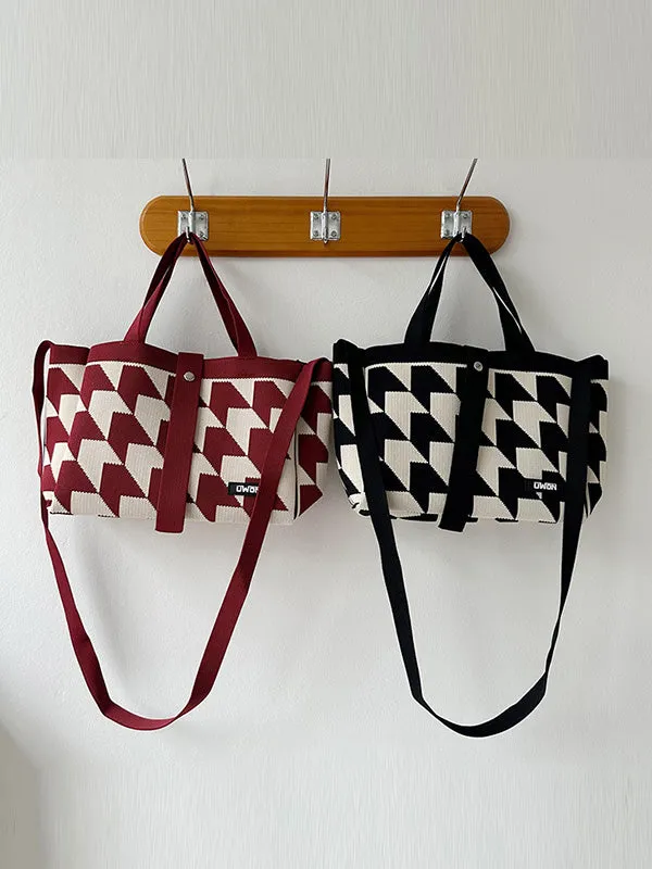 Contrast Color Split-Joint Woven Handbags Bags