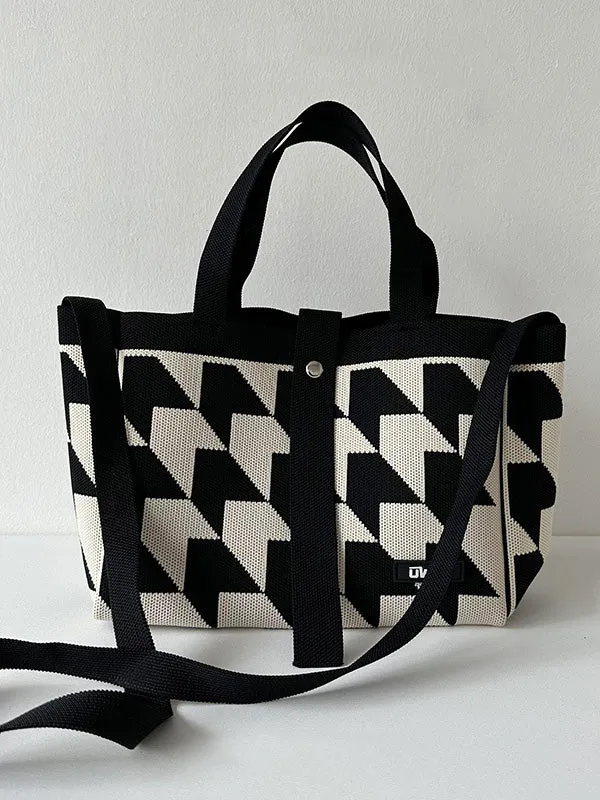 Contrast Color Split-Joint Woven Handbags Bags