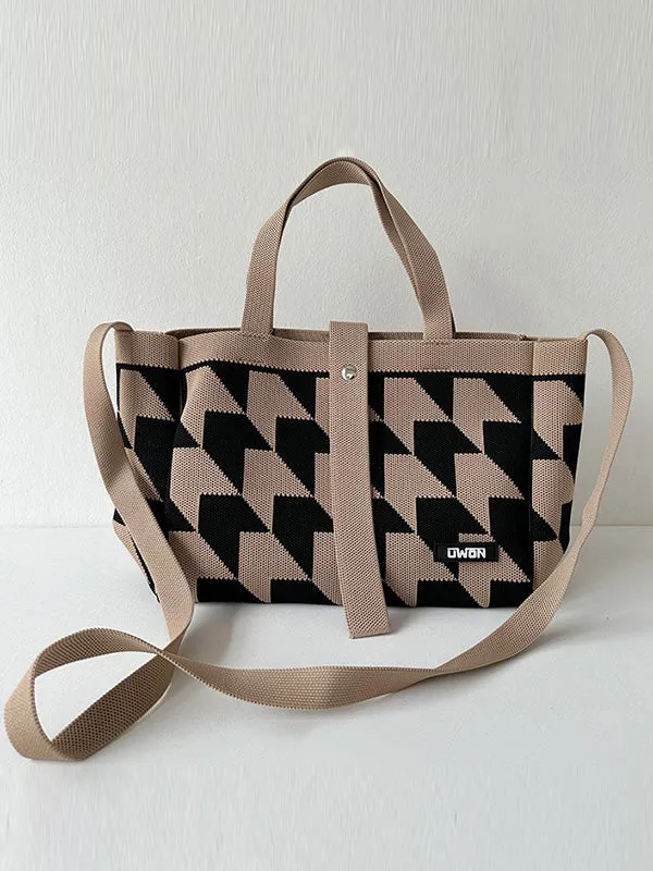 Contrast Color Split-Joint Woven Handbags Bags