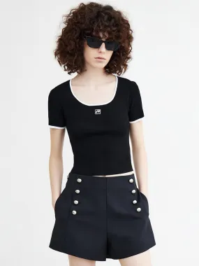 Contrast U-Neck Knit Top