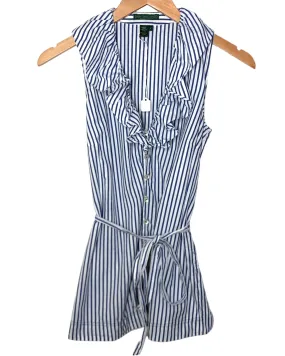Cool Summer Stripe Sleeveless Ruffle Blouse