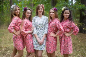 Coral Vintage Chic Floral Pattern Bridesmaids Robes