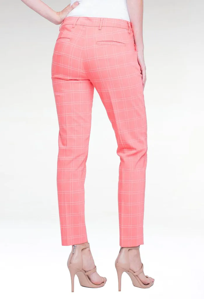 coral windowpane check chinos