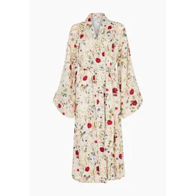 Corina Kimono Style Pressed Floral Print Robe In Cream
